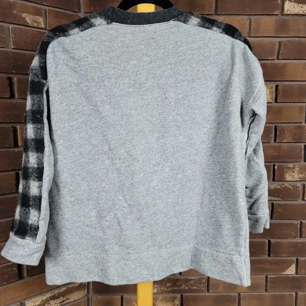 Madewell mixed media buffalo check healther gray wool top sweater size S